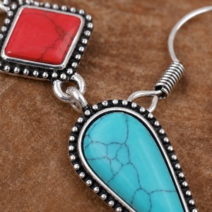 Pendientes Colgantes Creativos Vintage con Incrustaciones de Rojo y Turquesa, Nuevos Adornos Étnicos para Novias - Product Image 4