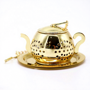 Colador Infusor de té con forma de tetera, filtro de acero inoxidable chapado en oro, novedad, superventas - Product Image 1