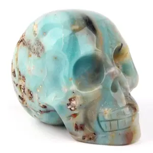热销天然水晶头骨雕刻工艺品高品质加勒比方解石水晶头骨雕刻装饰