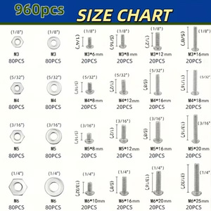 1920pcs 304 Stainless Steel Screw Nut Set Phillips Pan Countersunk Head Boxed Craft Supplies - Product Image 3