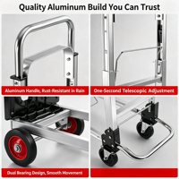 Carretilla Plegable de Aluminio con 2/4 Ruedas 2020A, Capacidad de Carga de 150 kg, Ruedas de Goma, Mango Telescópico, Plegado en 1 Segundo, Carretilla Portátil