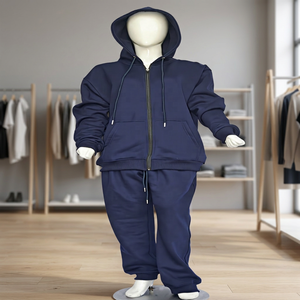 Ensemble de survêtement à capuche délavé bleu marine 100 % coton biologique séchage rapide respirant grandes tailles logo personnalisé avant/arrière unisexe streetwear - Product Image 1
