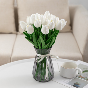 Tulipanes Artificiales de Látex, Tallos de Tulipán de Tacto Real, Ramos de Flores Artificiales Color Naranja - Product Image 5