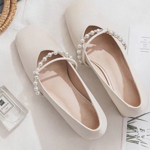 Elegantes Sandalias Blancas de Satén con Tacón, Punta Cuadrada, Tacón Medio Grueso, Decoración de Perlas, Zapatos de Mujer Sin Cordones - Product Image 4