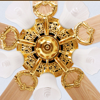 Ventilateur de plafond de luxe classique antique doré avec ampoule, style rétro, 52 pouces, en contreplaqué, pour salon, avec éclairage