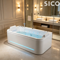 Baignoire SPA autoportante en acrylique blanche de luxe avec jets d'hydro-massage, drain et robinet inclus, pour usage intérieur ou hôtels