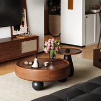 Table basse circulaire à deux tons, avec tiroir de rangement en bois naturel, table à thé ronde, table d'appoint combinée moderne et rétro pour la maison