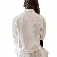 Veste en jean pour femme LTH Fashion, tendance, personnalisée, ornée de perles, style mariée