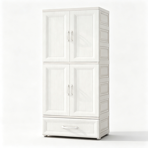 Guarda-Roupa Infantil de Plástico, Armário de Berçário Independente com Portas Duplas, Cabideiro e 1 Gaveta Grande, Armário de Armazenamento para Crianças - Product Image 1