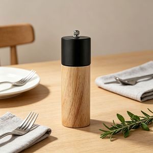 เครื่องบดเกลือและพริกไทยทรงกระบอกไม้บีชพร้อมฝาปิดสแตนเลสสำหรับครัว - Product Image 2