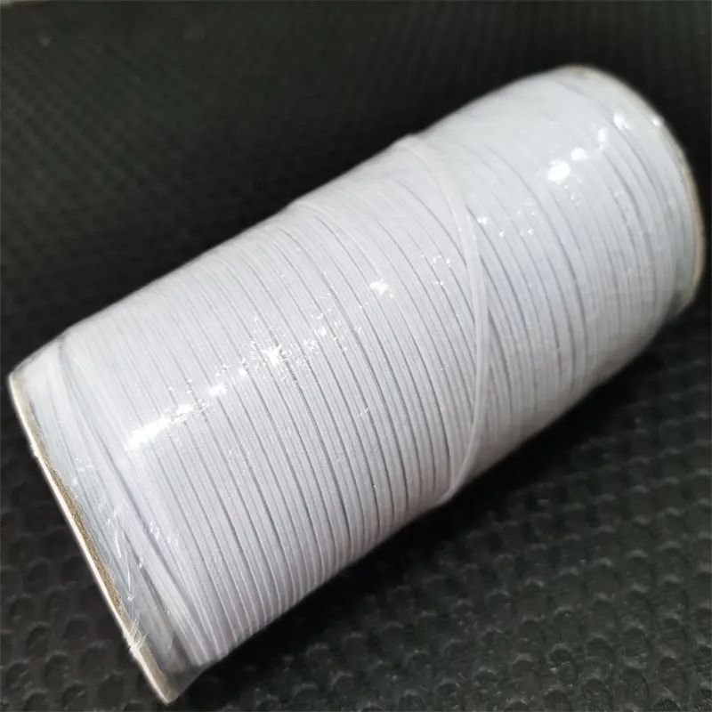 Cordon élastique tressé plat en polyester blanc populaire de 3mm pour textile à la maison