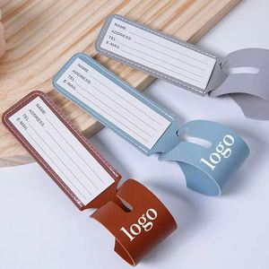 Étiquette de bagage anti-perte en cuir PU épaissi avec logo personnalisé, style frais et élégant, avec longue bande de suspension et papier de signature intérieur - Product Image 1