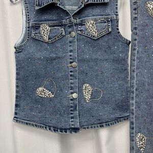 Conjunto de Vaquero Juvenil 2026, Traje de <span class=keywords><strong>Jeans</strong></span>, <span class=keywords><strong>Blazer</strong></span> con Cuentas en Forma de Corazón para Mujer, Pantalones Anchos, Lentejuelas en Forma de Estrella, Ropa Infantil - Product Image 3