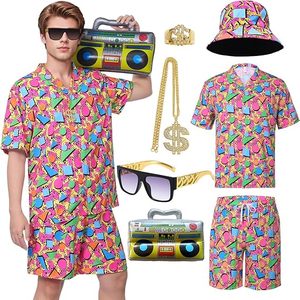 Déguisement années 80 pour homme, tenue rétro années 80-90 avec chapeau, lunettes, collier, bague, <span class=keywords><strong>radio</strong></span> gonflable, costume <span class=keywords><strong>hip</strong></span>-<span class=keywords><strong>hop</strong></span> pour soirée disco à thème - Product Image 3