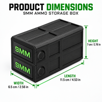 Boîte de rangement pour munitions de 9 mm, conception à 2 couches, 50 munitions par couche, boîte en plastique empilable avec tiroirs coulissants