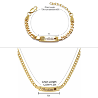Ensemble de bijoux pour bébé et enfant Jietao avec barre d'identification personnalisée, chaîne cubaine, gravure personnalisée, collier en acier inoxydable assorti, hypoallergénique
