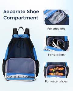 Mochila Deportiva Azul Marino con Cordón, Bolsillo Impermeable y Compartimento de Malla para Equipo de Natación, Playa, Entrenamiento y Almacenamiento de Zapatos - Product Image 5