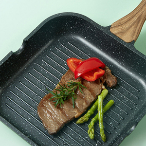 Tay Cầm Bằng Gỗ Thiết Kế Bít Tết Chảo Chiên Nhà Không Dính Thực Phẩm Chảo Đa Chức Năng Gia Đình Chiên Trứng Sọc Ăn Sáng <span class=keywords><strong>Pan</strong></span> - Product Image 4