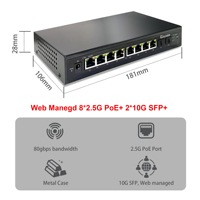 Switch Ethernet Fanless Multi-Giga a 8 Porte 2.5G RJ45, Gestito via Web, con QoS e VLAN, 2x 10G SFP+