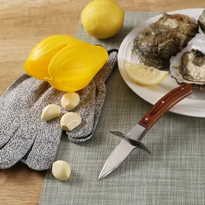 Meeres früchte werkzeuge Austern messer aus Edelstahl mit Schutz handschuhen der Stufe 5 und Zitronen presse
