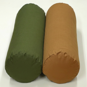 Yoga Bolster Cotton Canvas Leather Green and Brown Washable Durable for Yoga <b>Exercise</b> and Massage Adult Use - Product Image 1