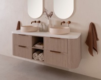 Meuble-lavabo flottant moderne Cavio avec vasque en céramique intégrée, armoires de salle de bain personnalisées en matériaux bois durables