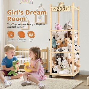 <span class=keywords><strong>Tour</strong></span> de <span class=keywords><strong>rangement</strong></span> pour animaux en peluche en bois de pin sur le thème du zoo, 56 pouces, avec <span class=keywords><strong>roulettes</strong></span>, support, bande élastique, fond en maille, organisateur de jouets pour la chambre - Product Image 3
