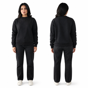 Sudadera Unisex Negra de Cuello Redondo, Corte Regular, Tejida, 100% Algodón, Color Sólido, Estilo Casual para Otoño - Product Image 1