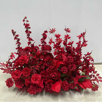 Décoration de mariage faite à la main, allée de mariage de 1 m, rangée de fleurs bleues et rouge terre cuite en soie, arrangement floral pour allée de mariage
