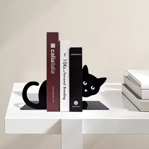 Free Design Custom Cartoon Cute Book Termina Home Decor Cat Stand Holder Iron <span class=keywords><strong>Bookends</strong></span> Para Prateleiras Prateleira Decoração
