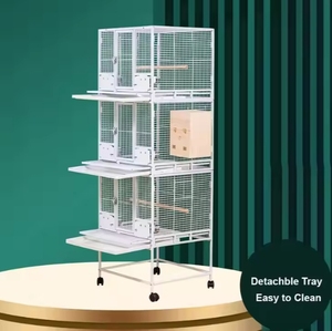 Grande uccello all'aperto voliera di volo in metallo triplo pappagallo allevamento gabbia per uccelli impilabile per fringuelli con ruota - Product Image 4