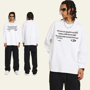 T-shirt da Uomo Oversize con Stampa Grafica Gotica, Manica Lunga, Cotone Pesante 300g, Effetto Invecchiato, Nero e Bianco, Stile Streetwear - Product Image 3