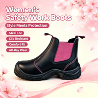 Chaussures de sécurité pour femmes, nouveau style, mode, embout en acier, anti-perforation, bottes de travail, cuir de vache, tige respirante