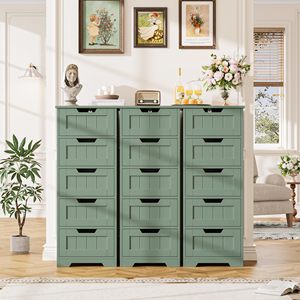 Armoire de rangement SENYU Farmhouse Green à 5 tiroirs avec poignées en bois pour salle de bain ou salon - Product Image 2