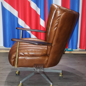 Chaise longue rétro vintage de luxe en cuir véritable avec <span class=keywords><strong>roulettes</strong></span> en métal et acier Home Office Bedroom Villa Living Room Chairs Swivel - Product Image 4