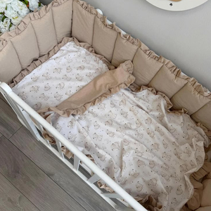 PMZW Juego de Ropa de Cama para Cuna de Bebé 100% Algodón Lino/Bambú con Volantes, Ropa de Cama Beige para Recién Nacido, Sábana Ajustable con Elástico - Product Image 1