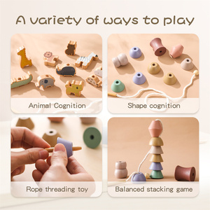 Giocattolo in legno con perline da infilare per bambini 1-3 anni, Montessori, per lo sviluppo della motricità fine, gioco educativo precoce con animali/figure <span class=keywords><strong>geometriche</strong></span> - Product Image 3