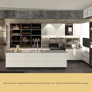 Meubles de cuisine sur mesure en acier inoxydable de luxe léger, type fermé, finition acrylique, charnières, paniers de rangement, 5+ tiroirs, cuisinière intégrée - Product Image 3