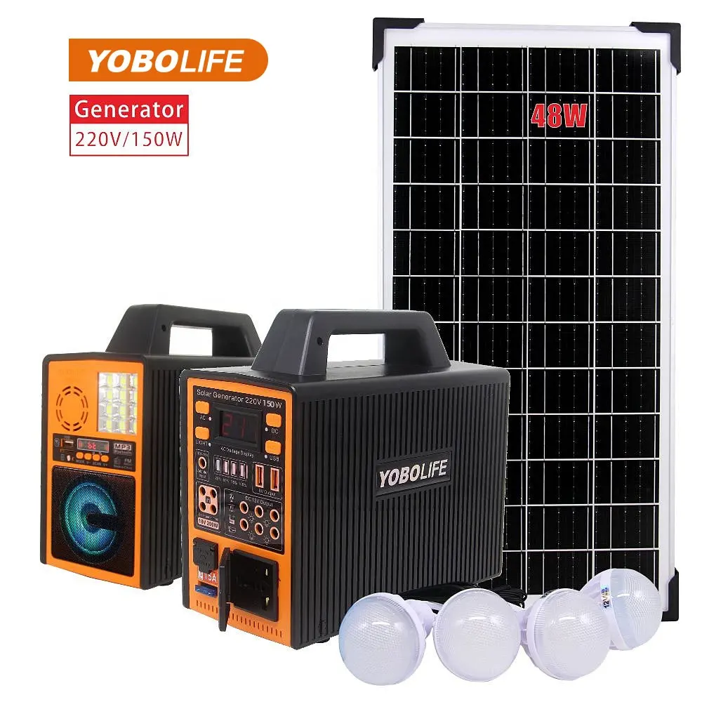 Generador solar de la estación de energía portátil 150W LiFePO4 de litio de la iluminación y de radio del sistema solar que acampa al aire libre