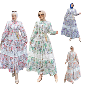 Abaya maxi modeste pour femmes musulmanes, saison d'hiver, broderie lourde, dentelle en rayonne, imprimé, manches lanternes, jupe - Product Image 4