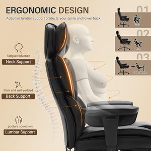 Ergonomic High <b>Back</b> Leather Office <b>Chair</b> with Footrest, Lumbar <b>Support</b>, Adjustable Headrest, Height Adjustable Reclining Gaming - Product Image 5