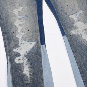 <b>Flare</b> Sweat Pants <b>Men</b> Destroy Pant Alones De Hombre Jeans Graffiti Paint Splatter Elastic <b>Men</b> Pants <b>Trousers</b> - Product Image 2