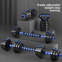 Ensemble d'haltères, barres et kettlebells réglables pour hommes, en PVC, 20 kg, revêtement en caoutchouc, pour la remise en forme à domicile