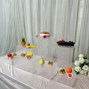 Mới đến Acrylic rõ ràng nước gợn tráng miệng đứng bánh hiển thị thực phẩm risers cho trang trí tiệc cưới