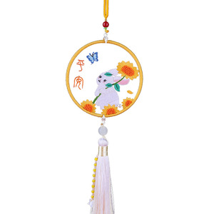 Pendentif brodé fait main DIY, style ethnique, broderie de Suzhou, thème paysage double face - Product Image 5