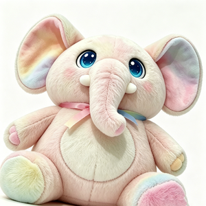 Elefante de Peluche Rosa Pastel Kawaii con Degradado de Arcoíris y Cinta – Adorable Animal de Peluche Sentado para Niños - Product Image 4