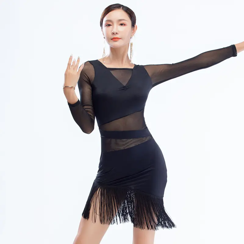 Fashion Lady Latin Dance Dress Performance Dress Tassels Sexy Woman Wear For Dancing With Lace