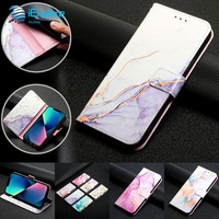 Étui portefeuille en cuir PU avec design marbré iExplore Flip Cover pour 17Promax Galaxy s25 A06 A16 A36 A56 M35 M55 Vivo Y77 Tecno Spark 8