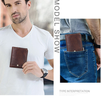 Portefeuille Vintage en Cuir Véritable Bifold pour Homme Contact's, Petit Portefeuille RFID avec Fente pour Cartes Intégrée et Porte-Monnaie Zippé