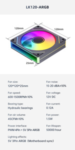 Snowman Lk 120 Argb 12Cm Nhiệt Trường Hợp Fan Nhanh Nhất <span class=keywords><strong>CPU</strong></span> 1.8W 3Pin 4Pin Nhựa Tản Nhiệt Đứng Armb Đèn Bao Gồm Máy Tính Trường Hợp - Product Image 5